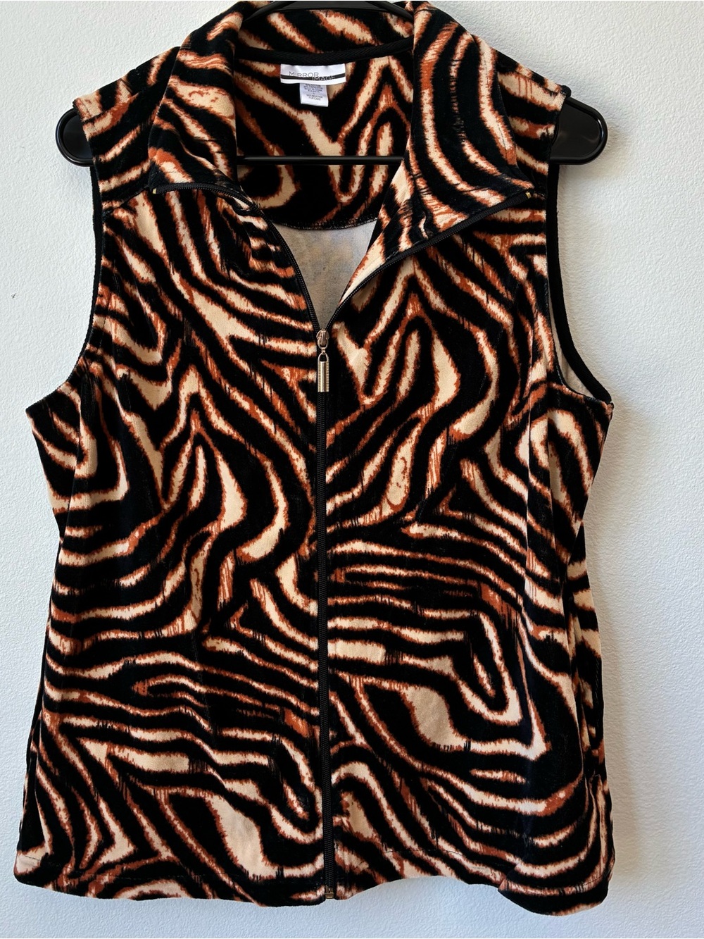 Mirror Image Y2K Tiger Zebra Animal Print Velour Zip Vest Women’s L
